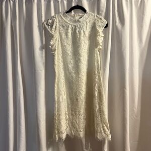 Elegant Cap Sleeve Ruffle Lace White Dress